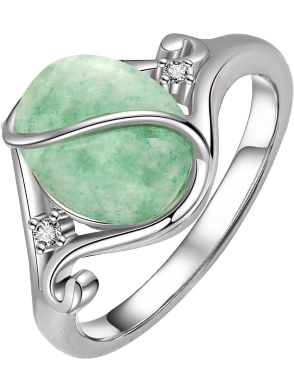 Vintage Oval Gemstone Ring in S925 Sterling Silver - Jade, Opal, Moonstone